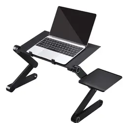 Table de bureau réglable en aluminium pour ordinateur portable avec tapis de souris, support de bureau pour lit à la maison, support pour ordinateur portable, 360