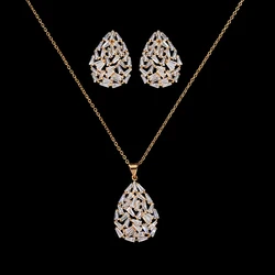 Jewelry Sets HADIYANA Classical Delicate Women Wedding Water Droplets Shape Bridal Necklace And Earrings Set CN321 Bisuteria