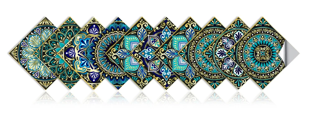Traumblauer Wandaufkleber im Mandala-Stil mit mattierter Oberfläche, rutschfeste Fliesen-Dekorationsfolie für Fliesen/Boden in Küche, Badezimmer, Kunstwandbild – Detail 3