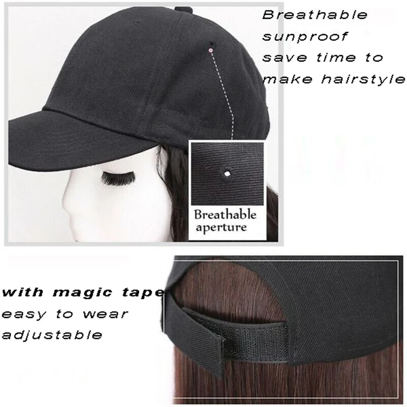 Baseball Cap Wig Adjustable Synthetic Long Wavy Wig with Cap for Women Black / Brown High Temperature Fiber Wigs for Party