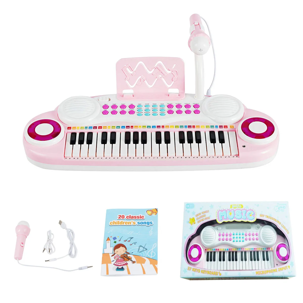 37-Key Toy Keyboard Piano Electronic Musical Instrument w/Music Score&Microphone