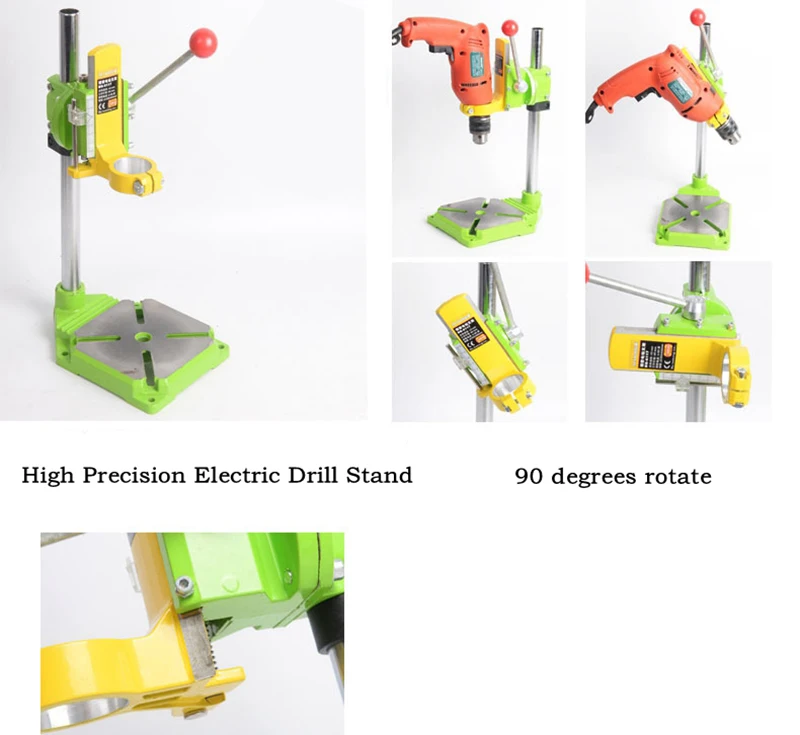 Support de presse pour perceuse électrique, table de presse pour perceuses, banc de travail, pince pour perceuse 35 43mm 0 90 degrés jaune vert