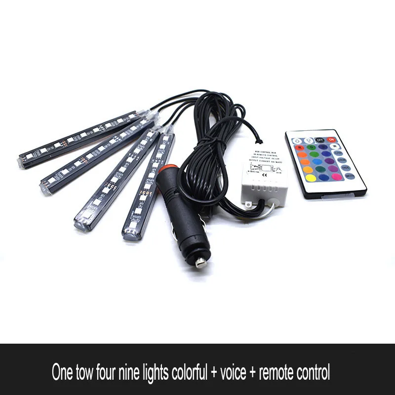 Car RGB 12V 1 For 4 sets 12leds LED Strip Lights 7 Colors Car Styling Decorative Atmosphere Lamps Car Interior Light With Remote