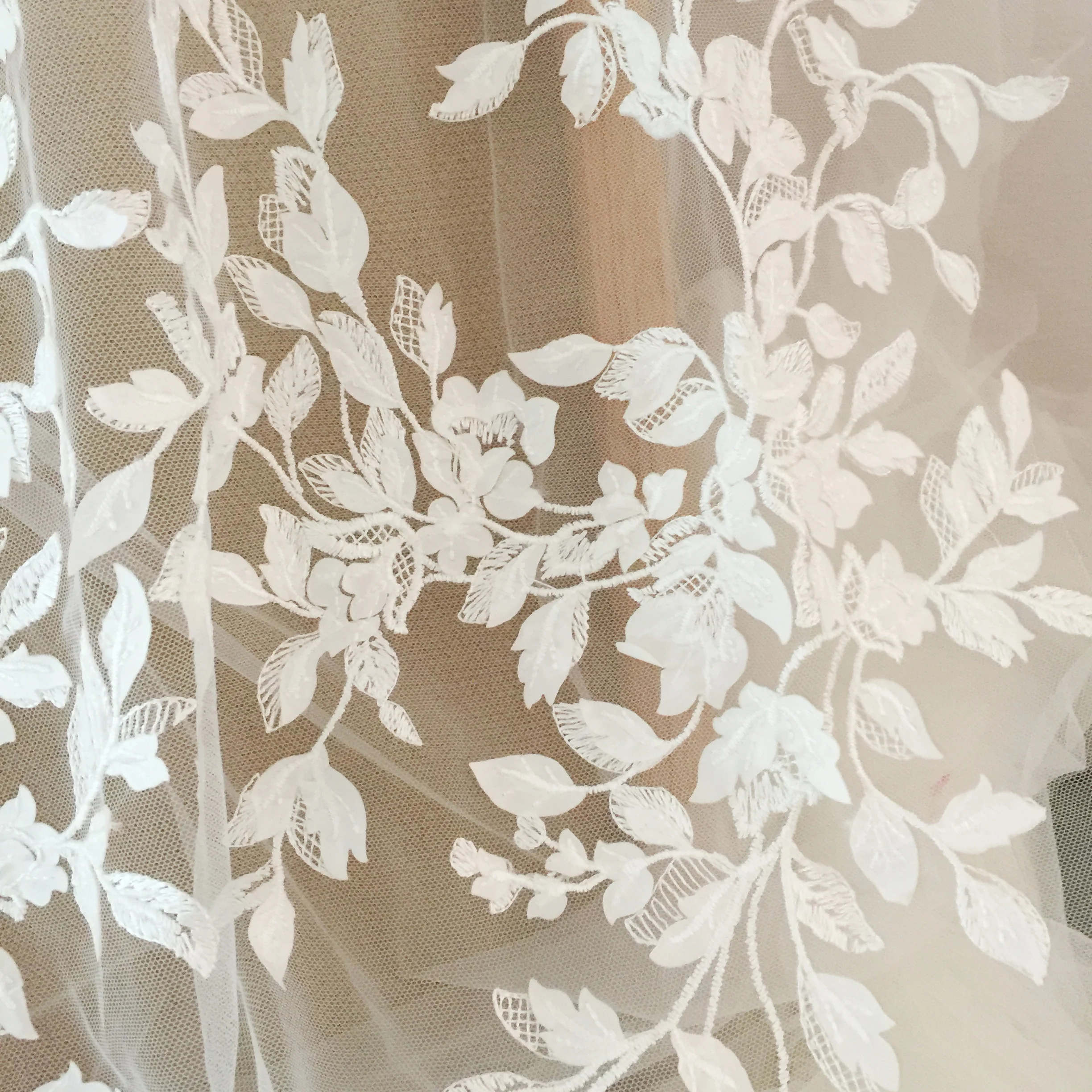 1 Yard 3D Ivory Laser Cut Flower Blossom Embroidery Lace Fabric by Yard for Wedding Gown Prom Dress Bridal Veils