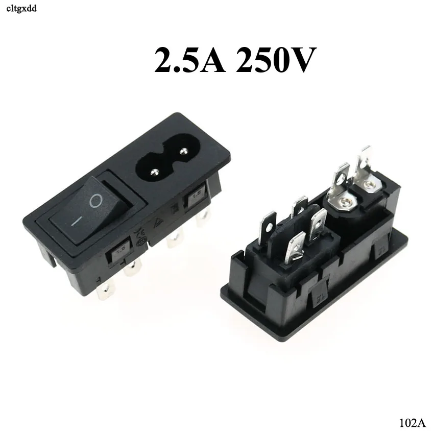 cltgxdd 1pcs AC 2.5A 250V C8 Power Cord Inlet Socket receptacle With ON-OFF Red Light Rocker Switch Chassis AC power outlet