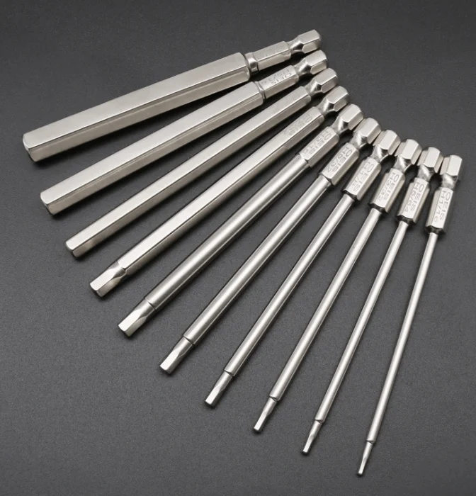 10Pcs 100mm 1/4 Inch Shank S2 Steel SAE Hex Head Allen Wrench Screwdriver Bit Drill Bit Set