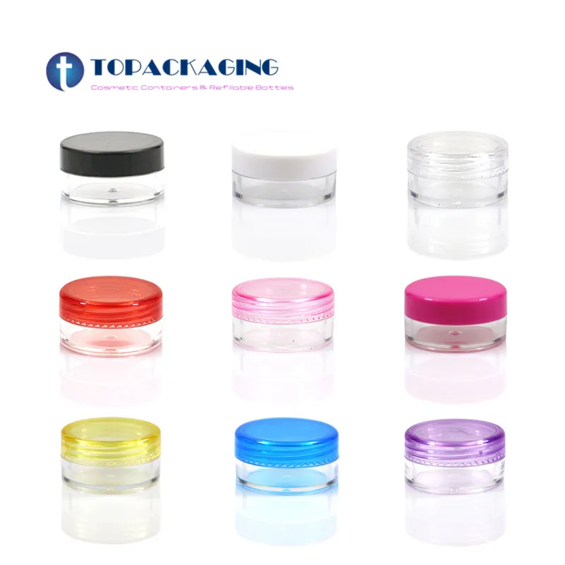 

100PCS*3G/5G Cream Jars Multicolor Cap Clear Plastic Cosmetic Container Small Nail Art Canister Sample Makeup Refillable Packing