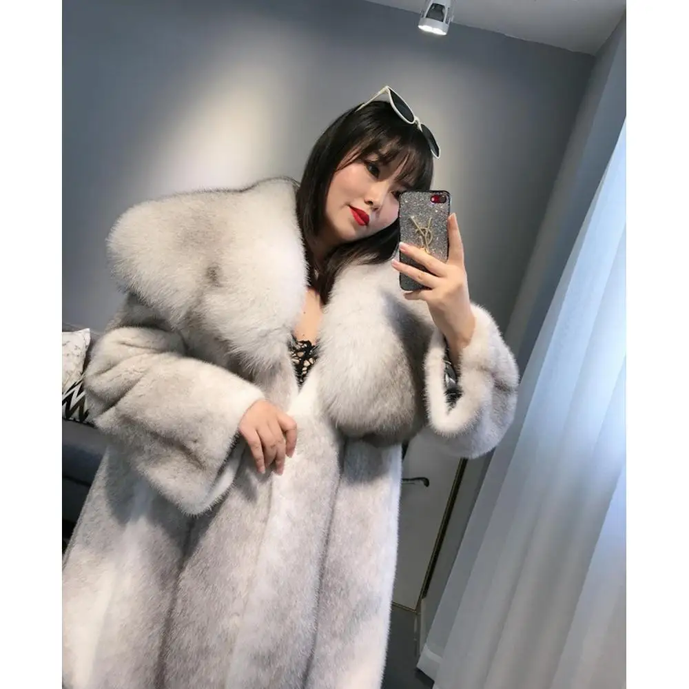 2019 ผู้หญิง Mink Fur Coat Luxury Crossmink แจ็คเก็ตที่ถอดออกได้ Super Fox Fur สําหรับหญิง Thicken Warm Jacket