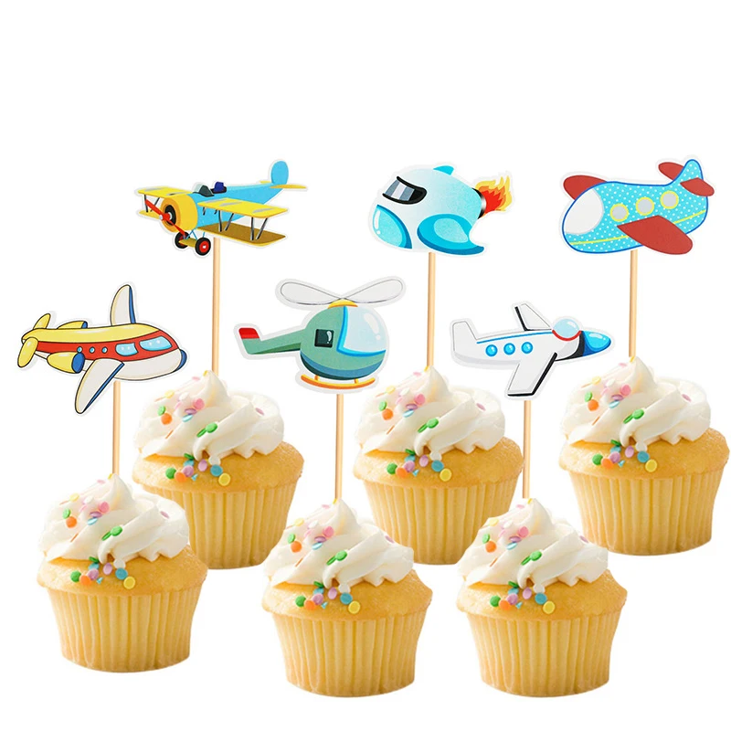 12Pcs Airplane Cupcake Toppers Helicopter Gender Reveal Theme Cake Decoration for Baby Shower Kids Birthday Party Supplies