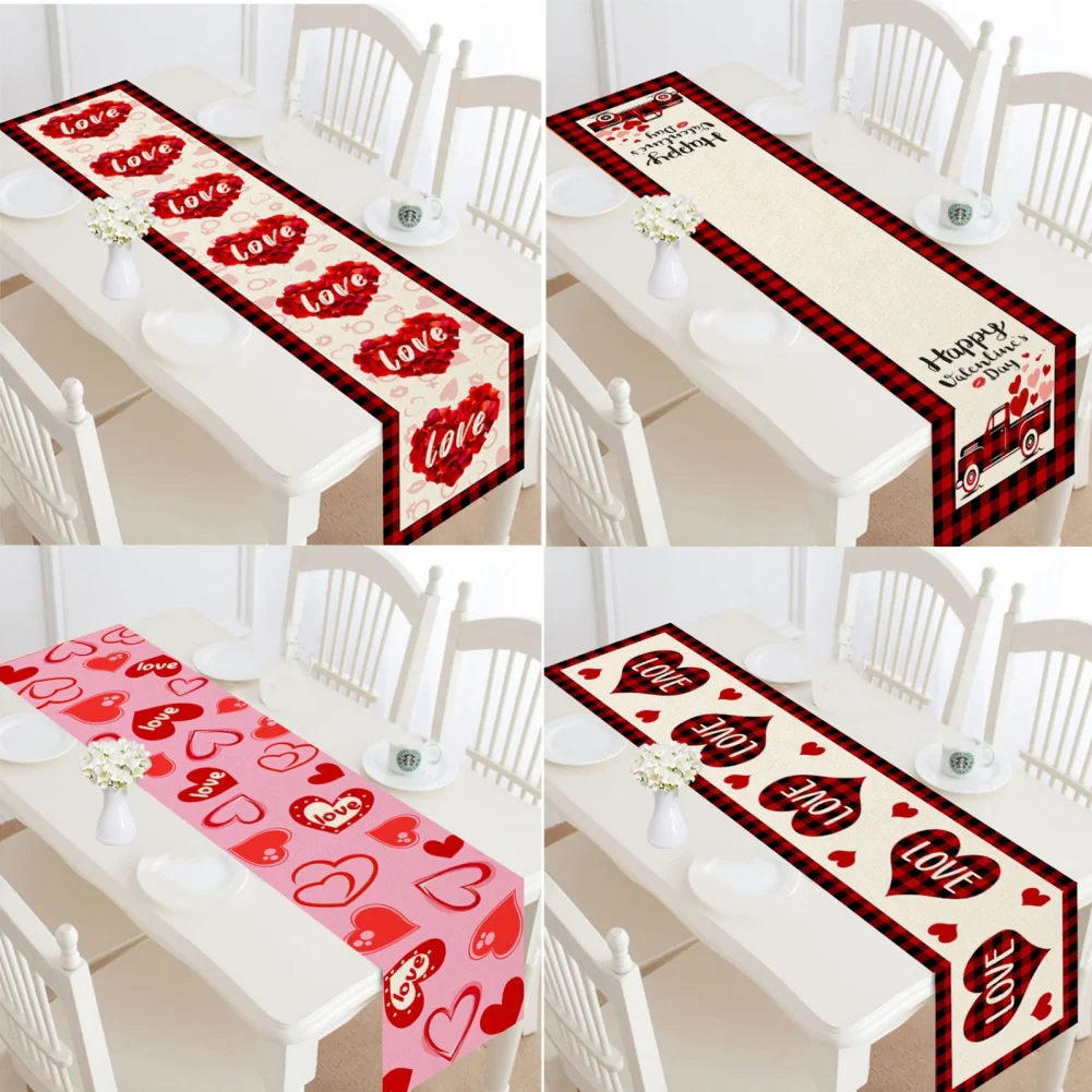 Love Heart Printed Table Runner Valentines Day Dining Table Runners Table Mat For Home Wedding Party Decoration Party Supplies