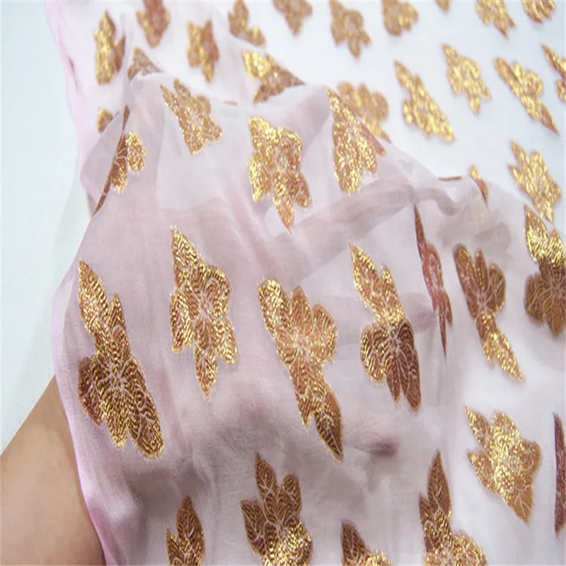 Pure Mulberry Silk Metallic Fabric GGT georgette Pink Star for Lady Girlfriend Kids Shirt Kimono