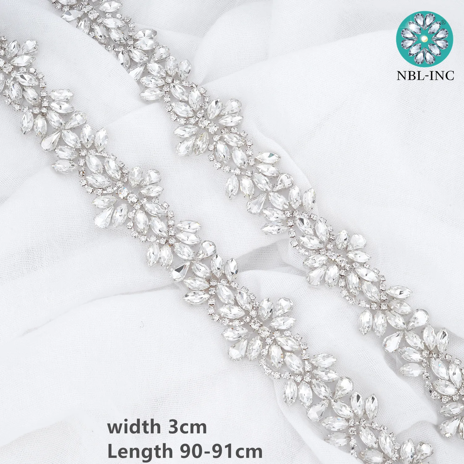 (1 Yard) Zilver Bridal Crystal Rhinestone Applique Riem Trim Sash Ijzer Op Naaien Voor Trouwjurk Wdd