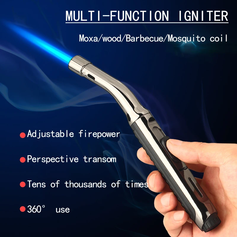 Windproof Inflatable Lighter, Blue Flame, Outdoor Barbecue Torch, Moxibustion Cigar Lighter, BBQ Kitchen Lighters