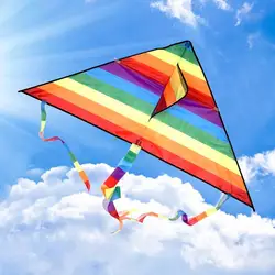 Rainbow Color Triangle Kite Long Tail Polyester Outdoor Kites Flying Toys For Children Stunt Surf Kite With Control Bar And Line