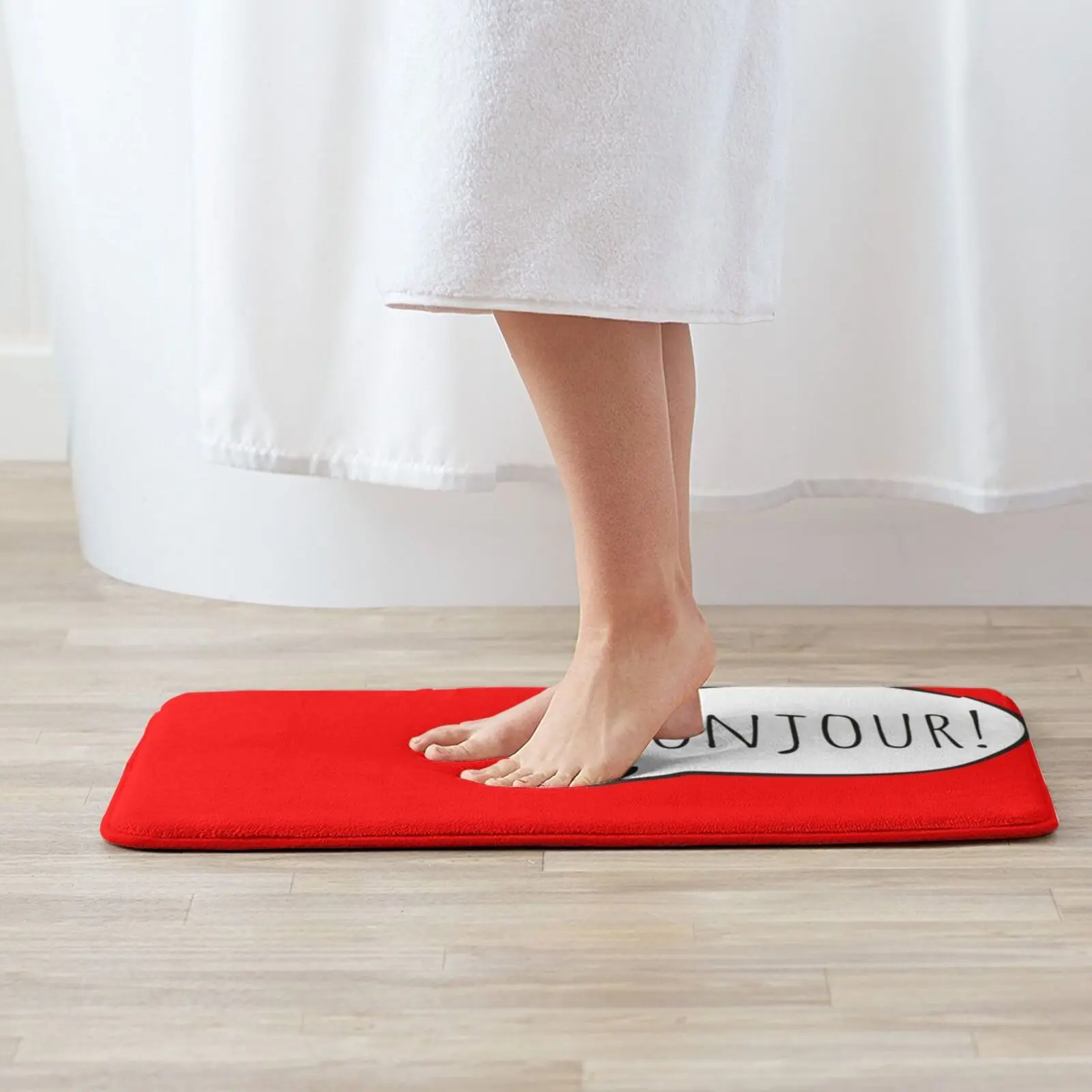 Cheery Bonjour! With White Speech Bubble ( Fran ? Ais / French ) Soft Non-Slip Mat Rug Carpet Cushion Bonjour Say Bonjour