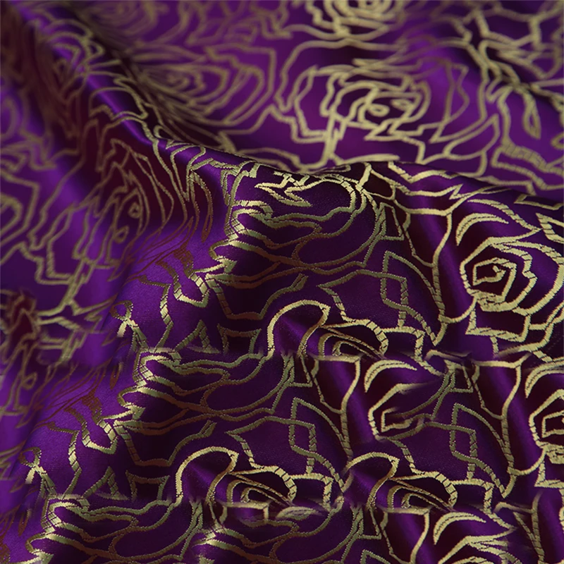 90x50cm damask purple silk satin brocade jacquard fabric costume upholstery furniture curtain clothing material