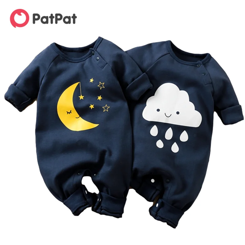 

PatPat 100% Cotton Baby Moon or Cloud Print Long-sleeve Baby Jumpsuit for Baby Unisex BodySuits Clothes