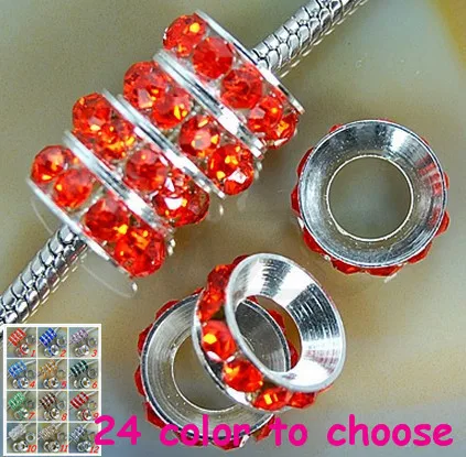 

gcg2 10mm Orange Rhinestone Rondelle Spacer Beads,Rhodium Plated Big Hole European Beads