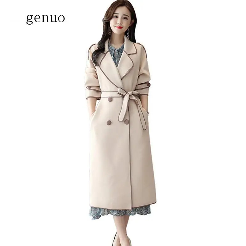 

Female Windbreaker 2020 Autumn Winter Women Elegant Temperament Long Trench Coat High-end Casual Lady Belt Windbreaker Overcoat