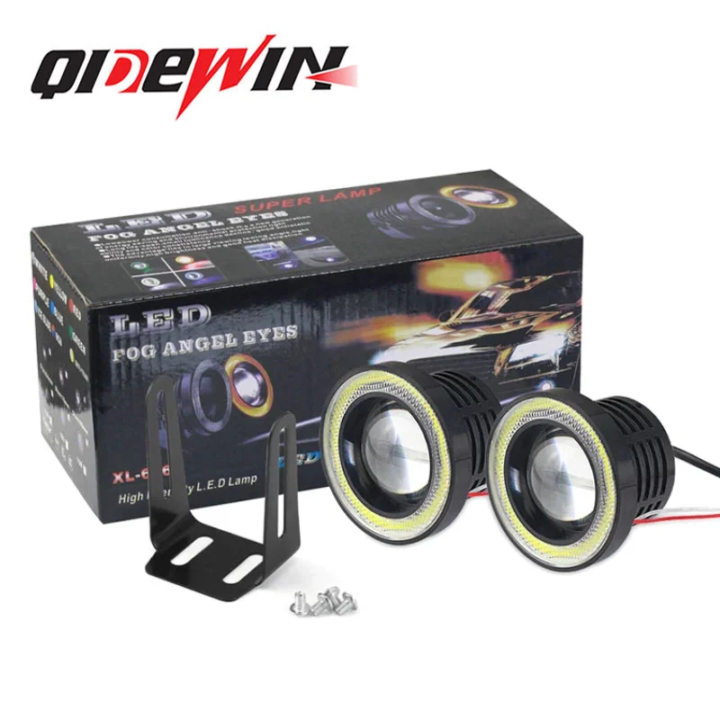 2PCS 프로젝터 COB LED 자동차 안개등 2.5 "3.0" 3.5 "64mm 76mm 89mm 6500K 헤일로 천사 눈 반지 DRL 자동 흰색 12V 안개 램프