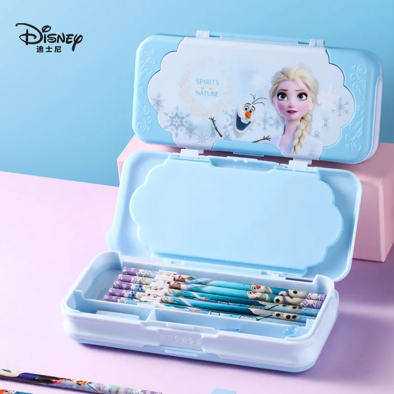 Caja de papelería Disney Frozen Aisha Princess para escuela primaria, estuche de lápices plegable de doble cara multifuncional para mujer, nuevo