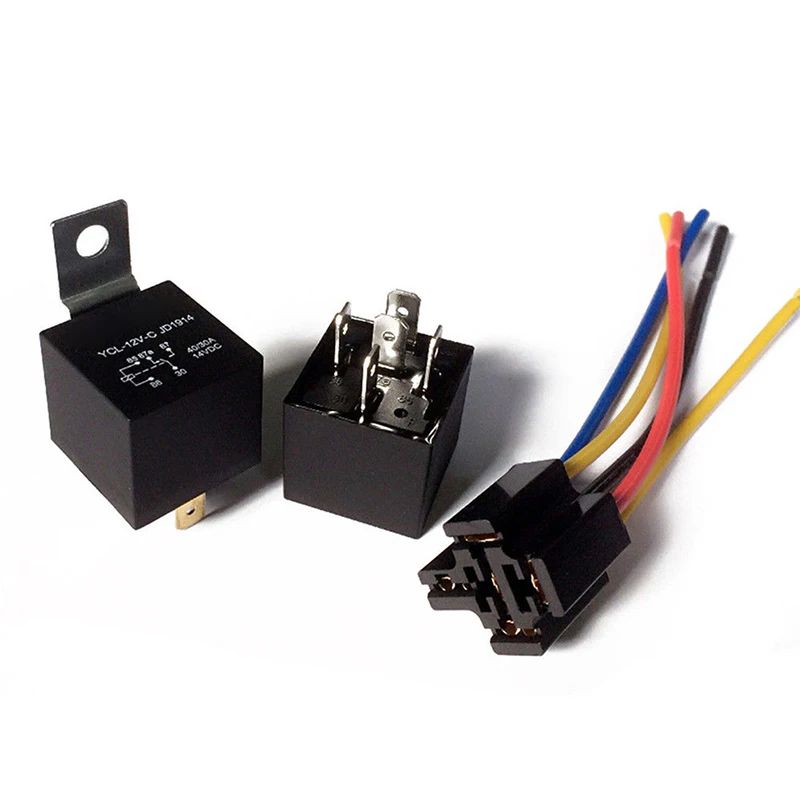 High Quality 12V/24V 30/40A Car Harness Car Auto Relay Socket 5 Wire Relay for Head Light Air Conditioner Normally Open