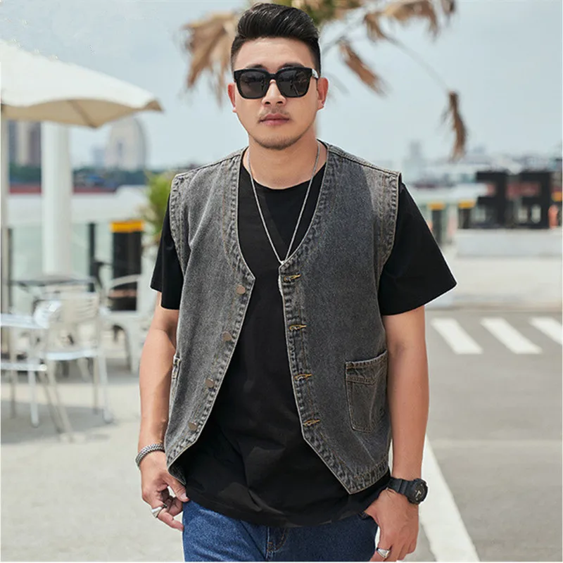 Denim Waistcoat Men Sleeveless Jacket 8XL 7XL Casual Plus Size 6XL 5XL Jean Loose Boys Black Blue Motorcycle Vest Streetwear