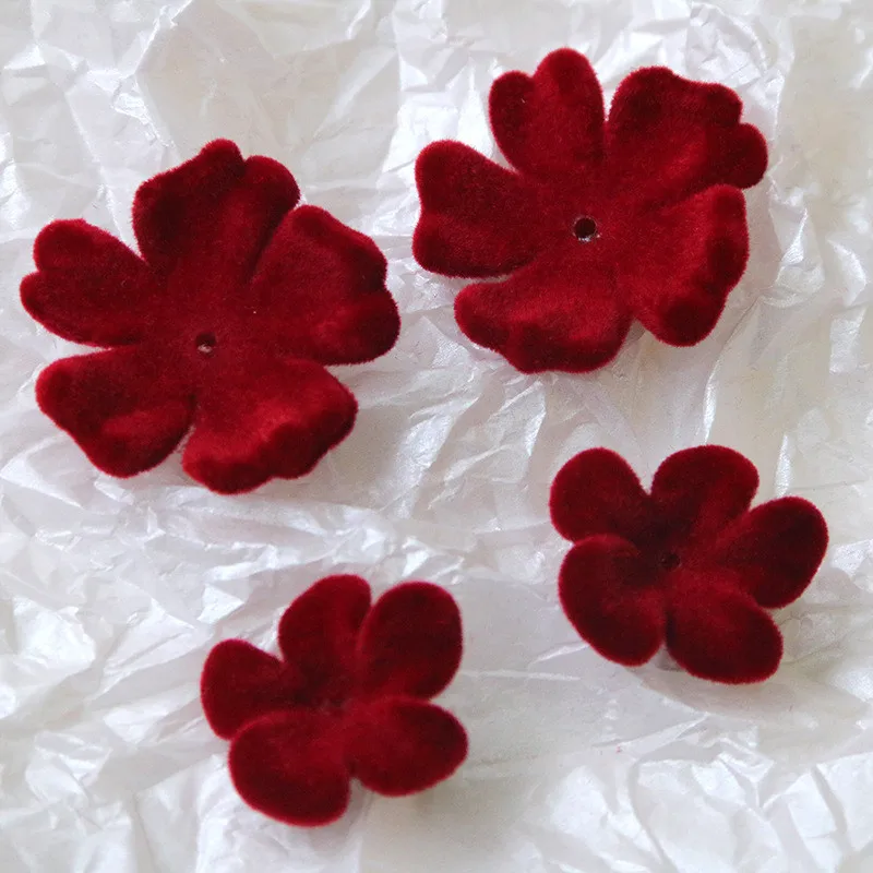 Winter style 50pcs/lot color Flocking cartoon flowers shape velvet resin florals beads diy jewelry earring/hair accessory