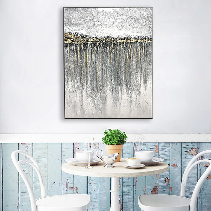 Nordic style abstact gold gray for wall decoration Handmade canvas oil painting hanging picture poster for living room entrance