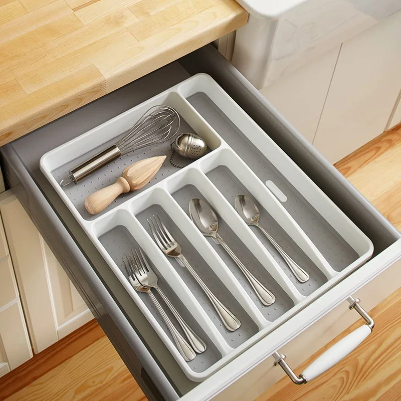 ABS Kitchen Cutlery Storage Knife Fork Tray Drawer Tableware Organizer Spoon Plastic Cutlery Separation Storage Block Holder