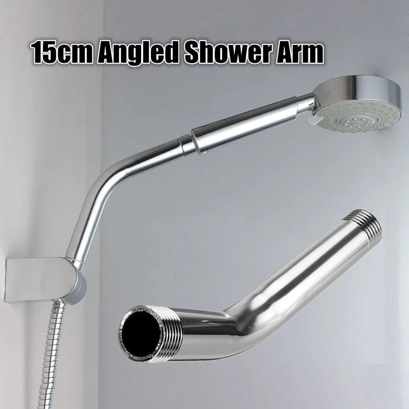 G1/2 inch 15cm Wall Mounted Stainless Steel Shower Head Extension Angled Shower Arm Extra Pipe