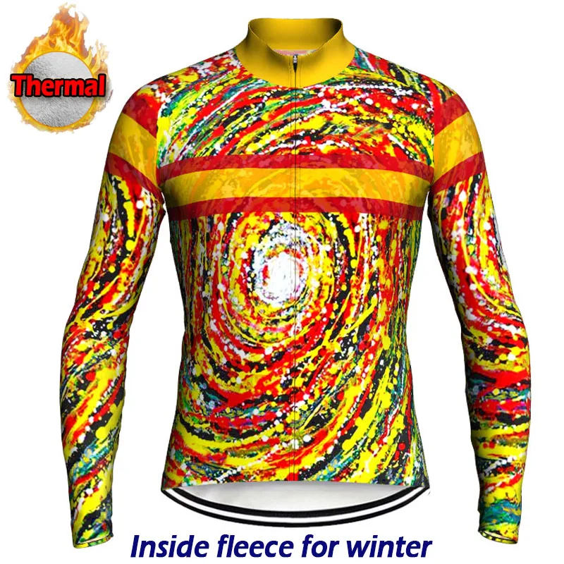 Thermal Fleece Long Sleeve Cycling Jersey for Men, Warm Bike Jacket, Mountain Road, Outdoor Winter Wear, Thermal Bicycle Clothes