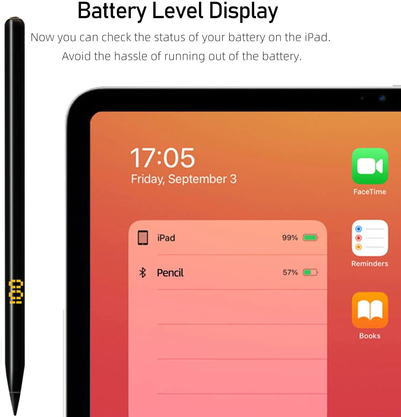 Peilinc Pencil Stylus pen for iPad, Handy Bluetooth Shortcut, Battery Level Display Tilt Palm Rejection for 2018-2022 Apple iPad
