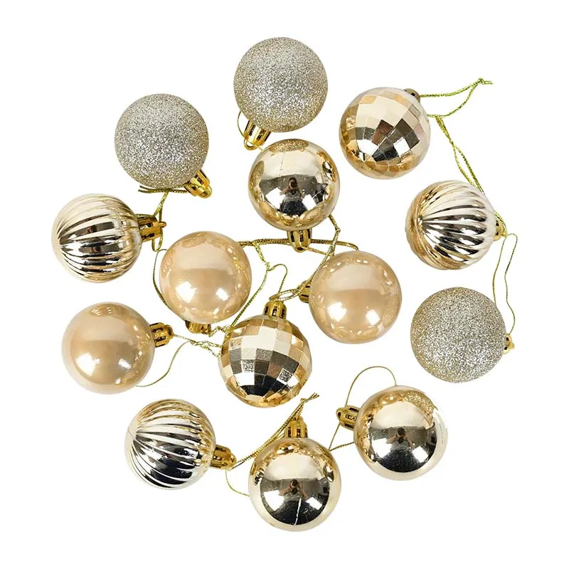 1 Box Rose Gold Plastic Christmas Balls Ornament 4cm Hang Pendant Ball Indoor New Year Xmas Tree Decor Home Christmas Decoration