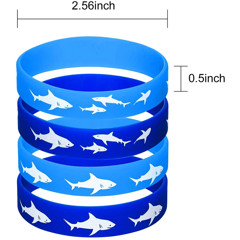 12pcs Shark Party Favors Rubber Wristbands Bracelet Blue Under the Sea Shark Birthday Party Favors Supplies Gift Decorations