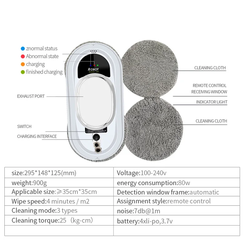 Frame detection window cleaner robot electric automatic with remote control and glass cleaner bottle