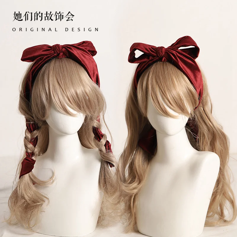 Hairpin hairband velvet red hair accessories New Year hair band female tie bow headdress new style