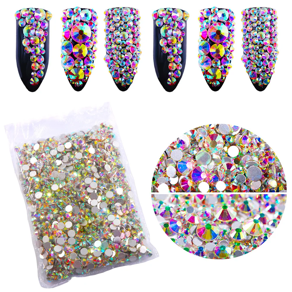 SS3-ss10 1440pcs Clear Crystal AB 3D Non HotFix FlatBack Nail Art Rhinestones Decorations Shoes And Dancing Decoration