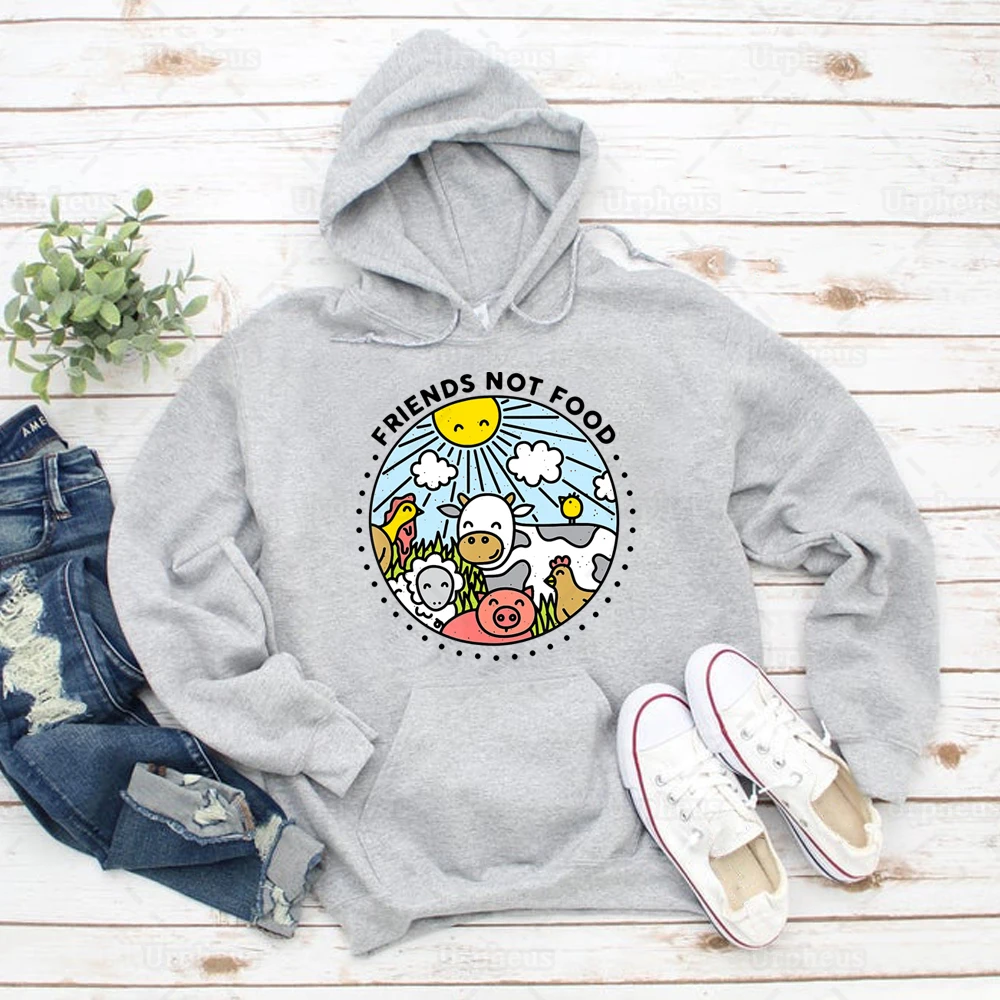 Friends Not Food Hoodie Cartoon Animal Sheep Chicken Pig Cute Sweatshirt Vegetarian Gift Vegan Hoodies