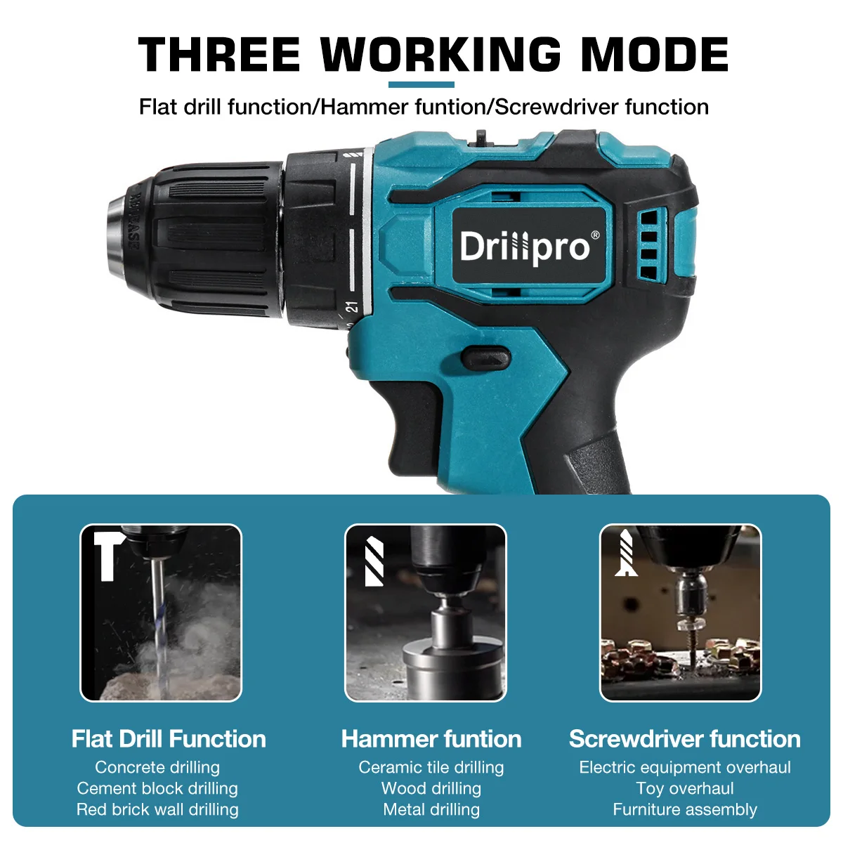 Drillpro 90N.m مفك كهربائي لاسلكي 10 مللي متر قابلة للشحن لتقوم بها بنفسك قرص طاقة لاسلكي عدد وأدوات لبطارية Mak 18 فولت