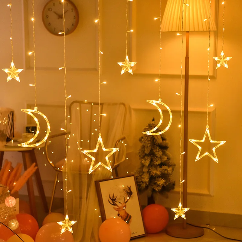 LED Moon Stars Curtain Lights USB Battery Remote Control Christmas Garlands Fairy String Lights Xmas Party Wedding Home Decor