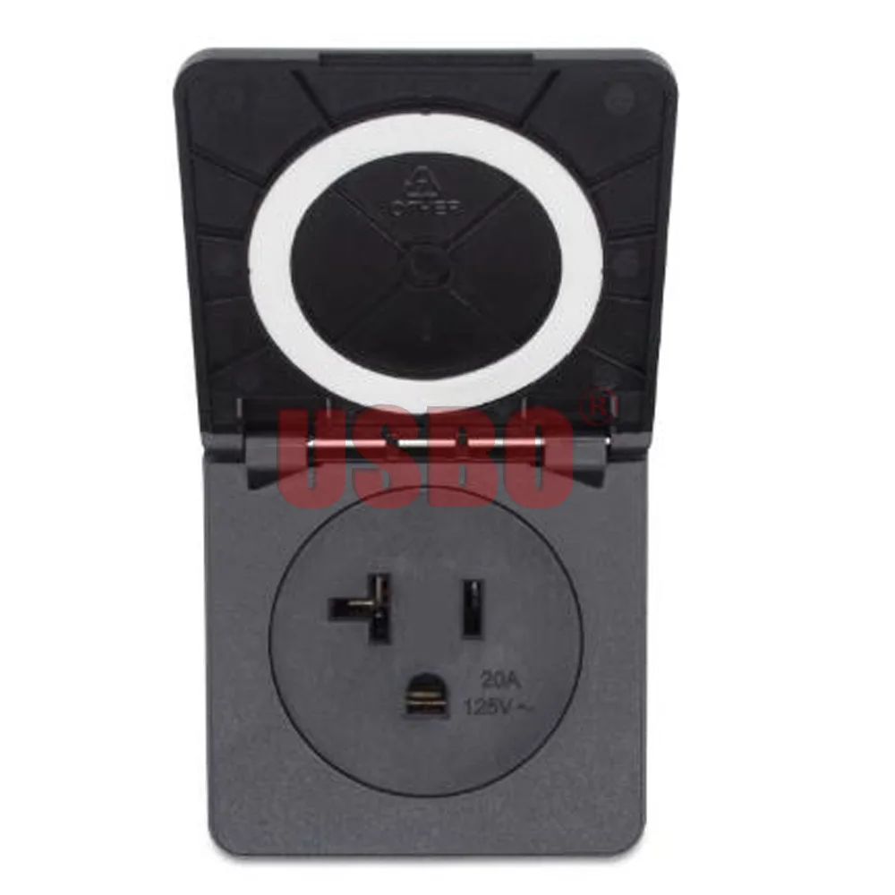 

Black 20A 250V square cover outdoor socket IP44 60*60mm USA Canada Japan AC Power Socket Waterproof Industrial Assembly outlet