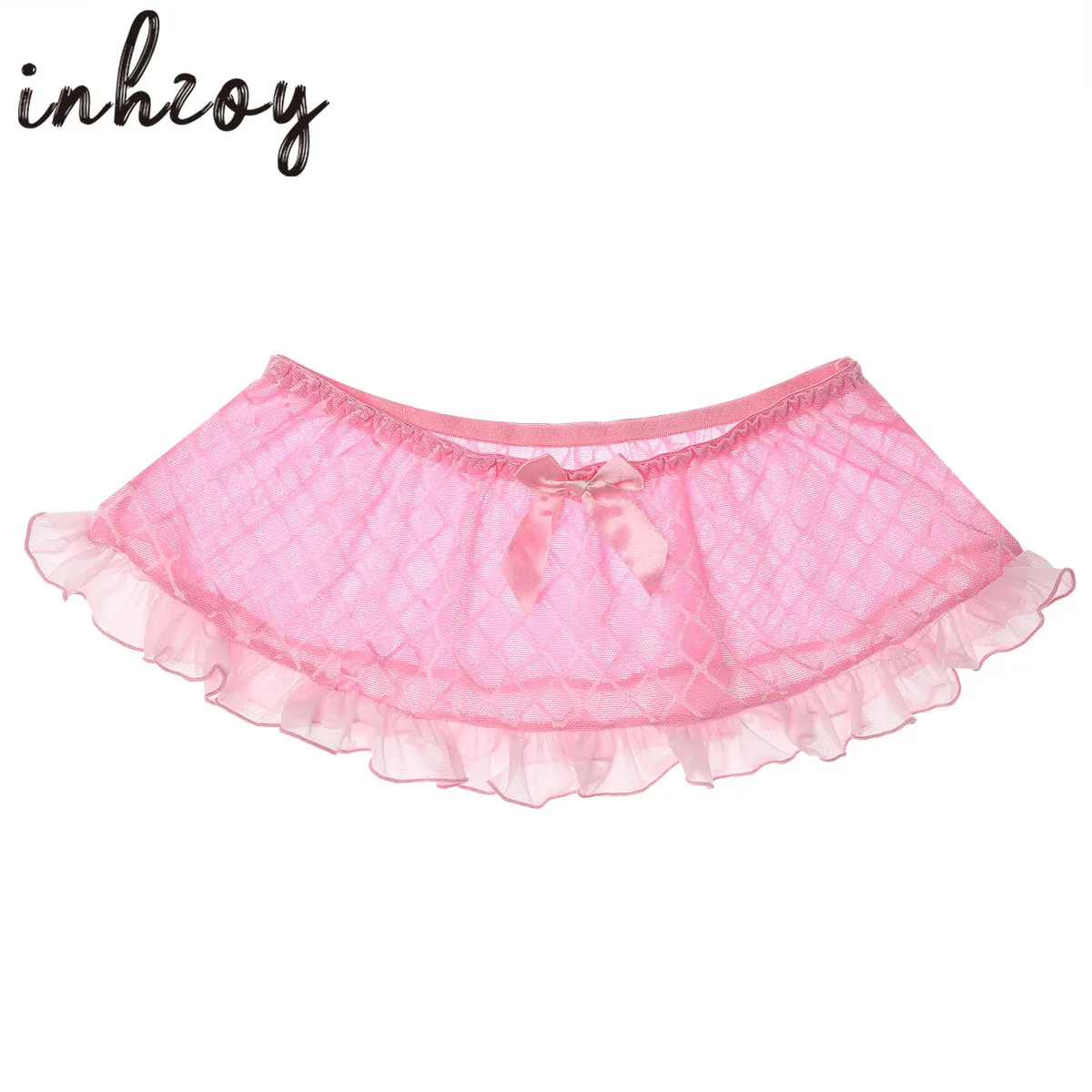 Mens Sissy Lingerie Erotic See-through Sheer Lace Underpants Panties Gay Male Ruffles Bowknot Mini Skirt