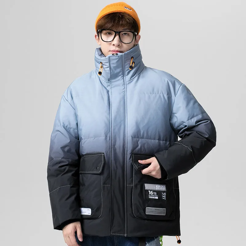 Winter Fading Color Men's Puffer Jackets Fashion Japan Style Thick Warm 90% White Duck Down Coats The Youth Street Wear JK-936