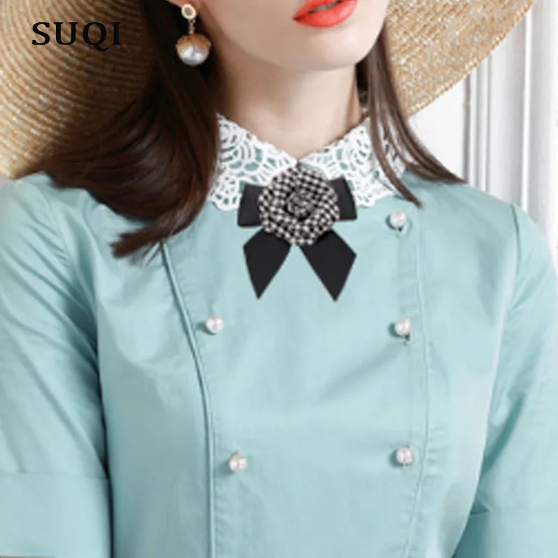 SUQI new Vintage Classic Women Quality wool checked Fabric Camellia Flower Bow Brooches Costume Collar ornament hair Accessories