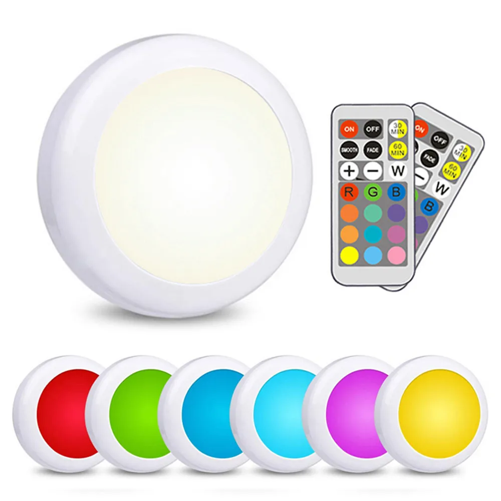 RGB LED Puck Nachtlichter Fernbedienung Dimmbare Unterbauleuchte Batteriebetriebene Kabellose Drucklampe Küche Schrank – Detail 13