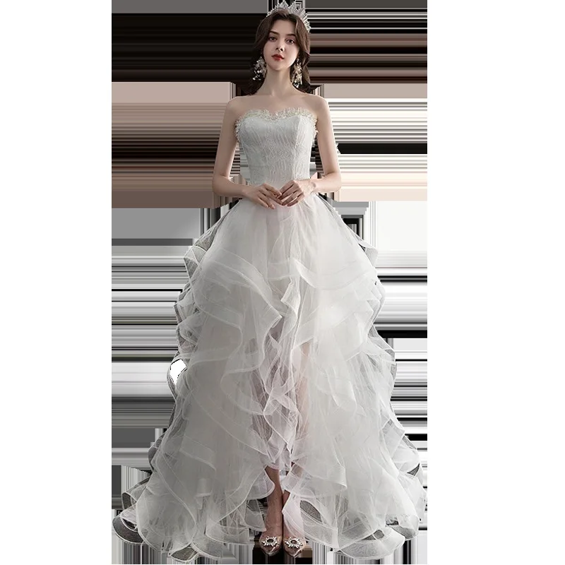 Vestido De Noiva 2024 New Front Short Long Back Strapless Wedding Dress Sweet Bride Dress With Train Custom Made Wedding Gown Cu