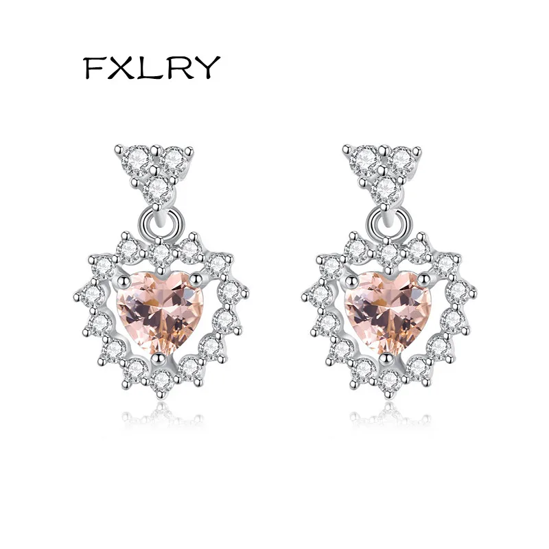 

FXLRY Elegant Micro-inlaid Zircon Delicate Peach Heart Stud Earrings For Women Jewelry Gifts