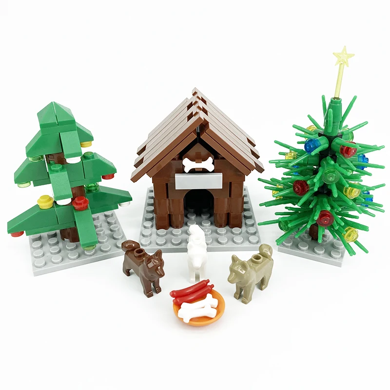 MOC Farm Building Blocks City Animals Hen Dog House Christmas Trees DIY Accessories Parts Bricks Toys for Children Xmas Gifts