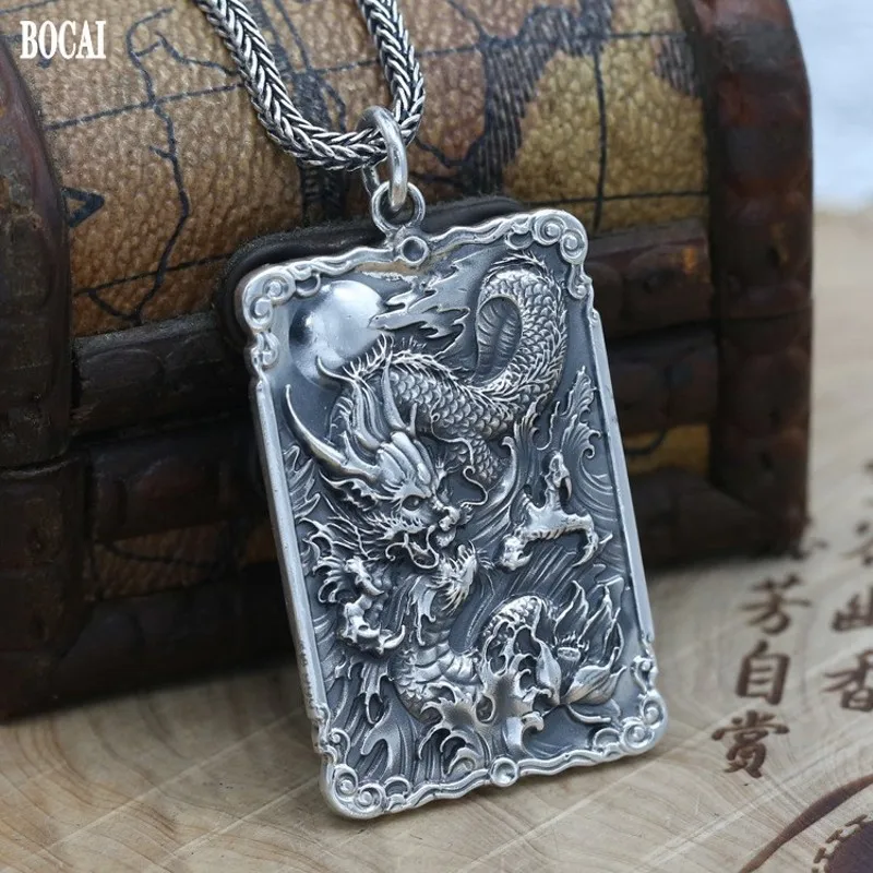 NEW  S999 Pure Silver Solid Man Dragon Pendant Flying Dragon In The Sky Evil Spirit Amulet Pendant Punk Rock Personality Jewelry